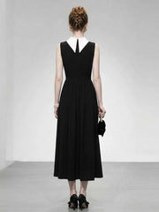 1960s Hepburn Style Contrast Mock Neck Little Black Dress