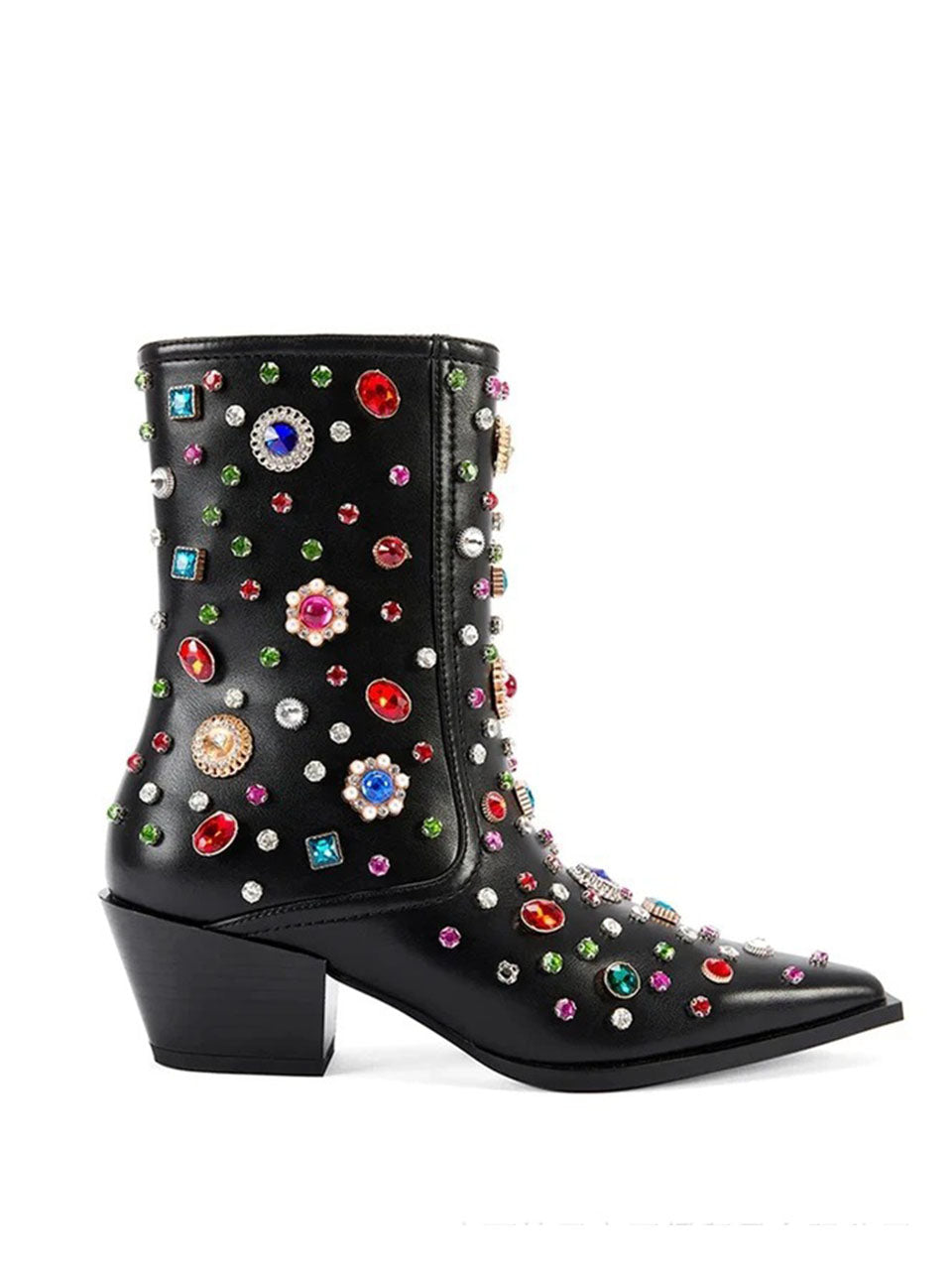 7CM Luxury Rivet Chunky High Heel Platform Boot Vintage Shoes
