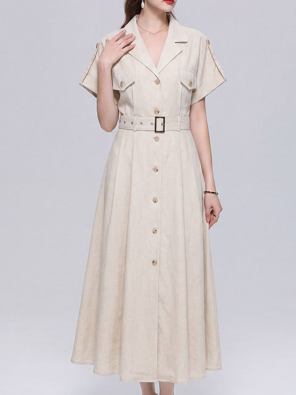 Vintage 1940s Style Brown Safari Shirt Dress