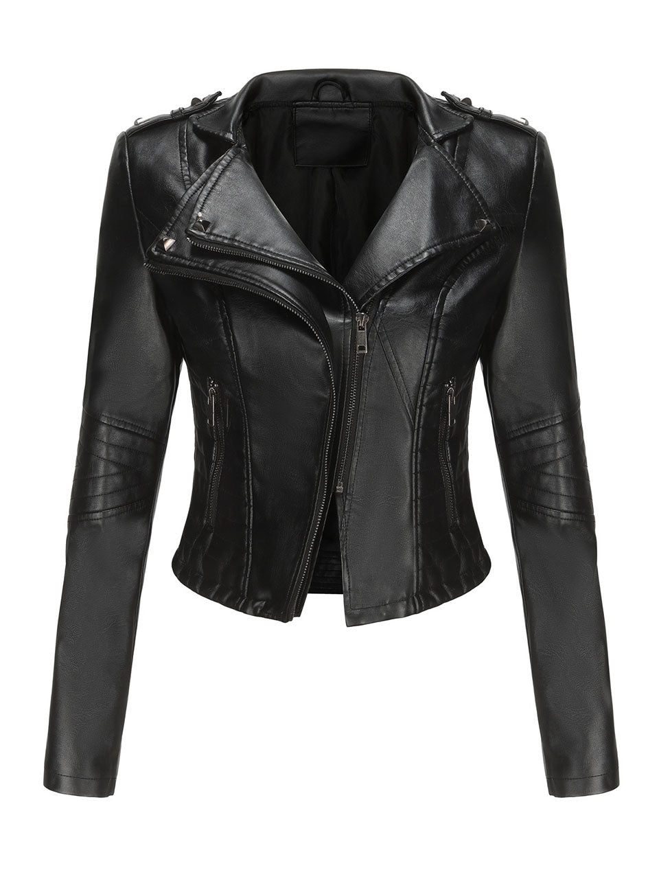 Navy Blue Faux Leather Motorcycle Jacket | Slim Fit Asymmetrical Zip Moto Biker Coat