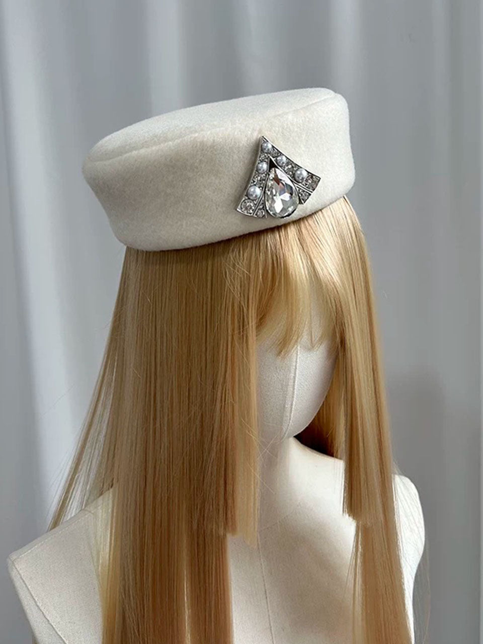 Cream Wool Felt Pillbox Hat for Women