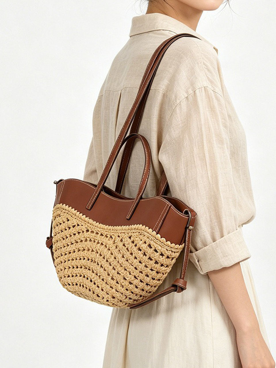 1950S Woven Raffia Tote Bag