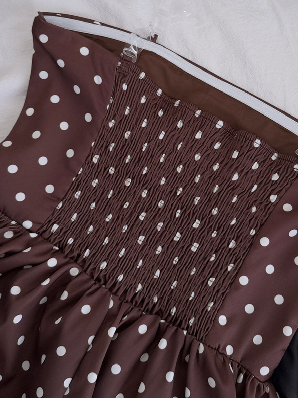 Brown Polka Dot Strapless Gown Vintage Party Dress