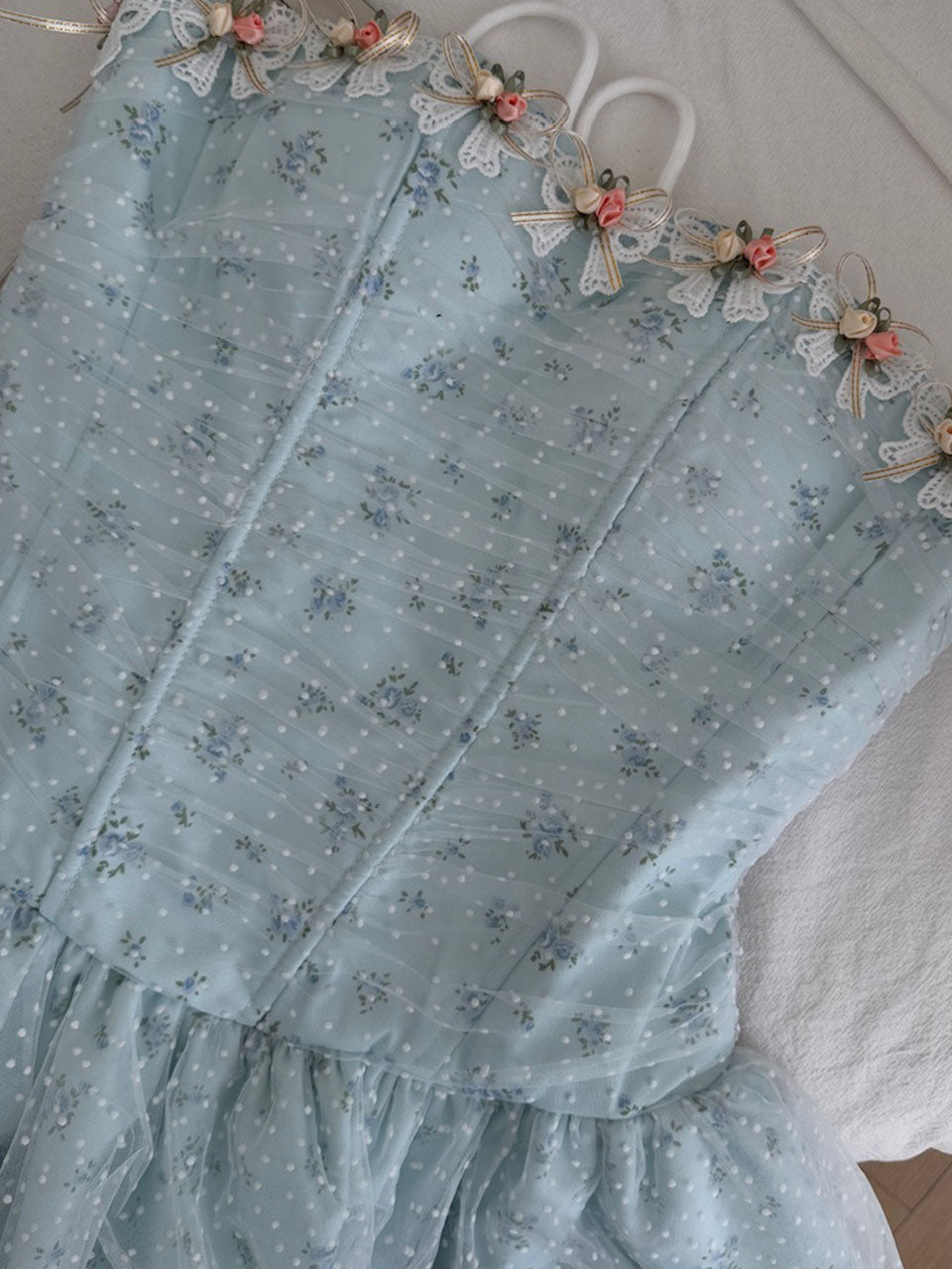 Balletcore Baby Blue Floral Lace Corset Dress