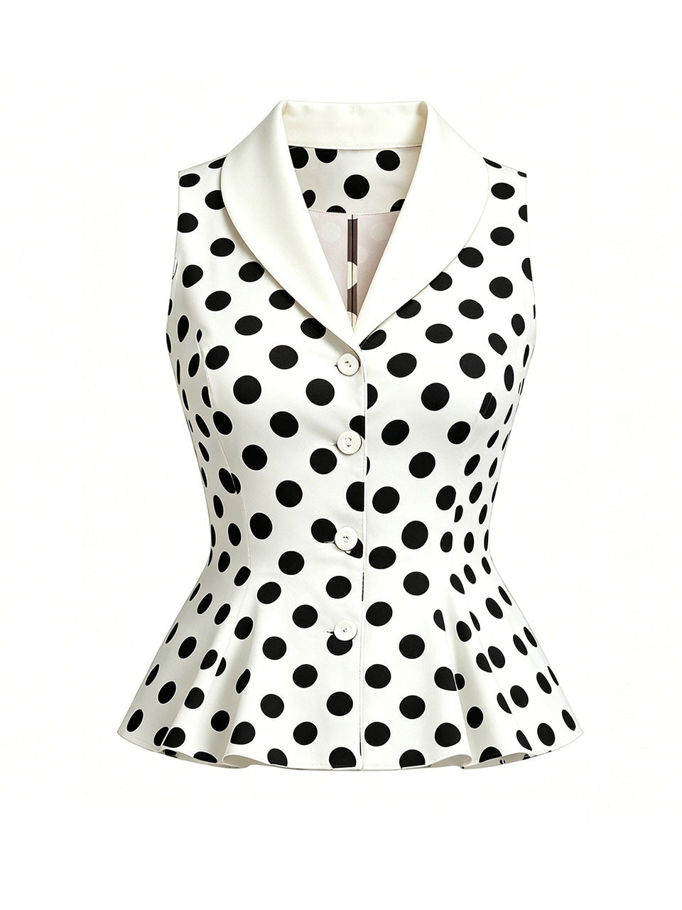 1950s Vintage Red Polka Dot Shawl Collar Peplum Vest Top Rockabilly Style
