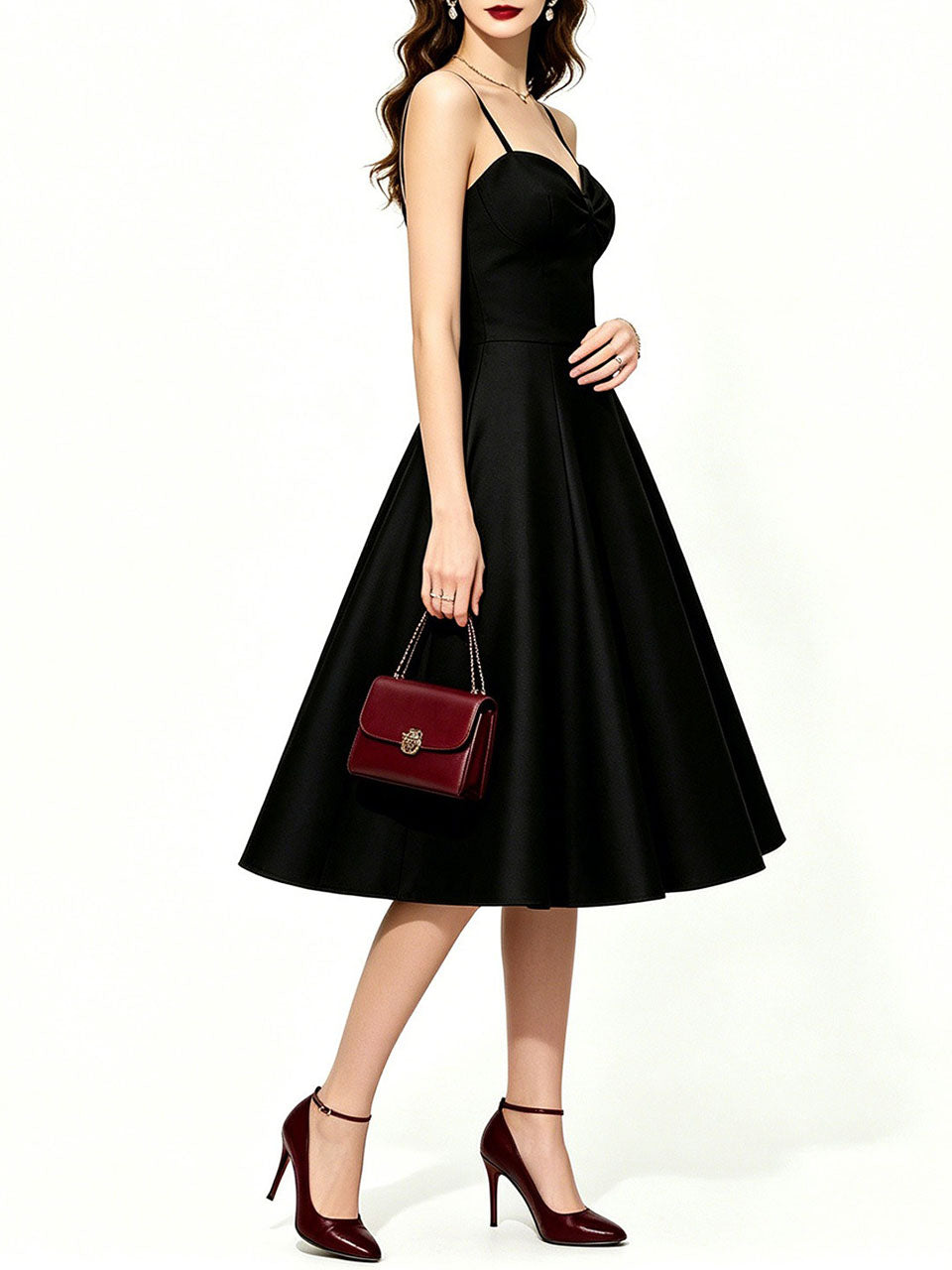 Red Satin A-Line Sweetheart Neckline Spaghetti Strap Prom & Cocktail Party Dress