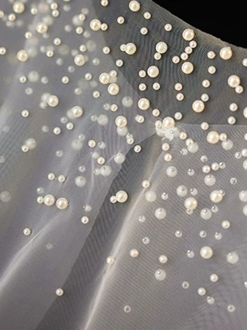 Elegant Pearl Bridal Capelet Sheer Tulle Wedding Shawl