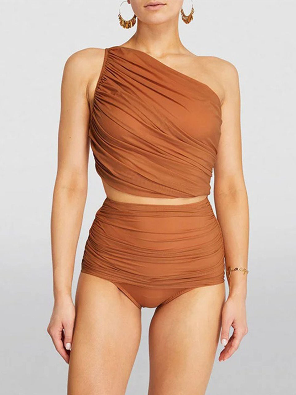 Terracotta One Shoulder Ruched One-Piece Swimsuit