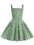 Kids Little Girls' Dress Green Cherry Plaid 1950S Vintage Dress