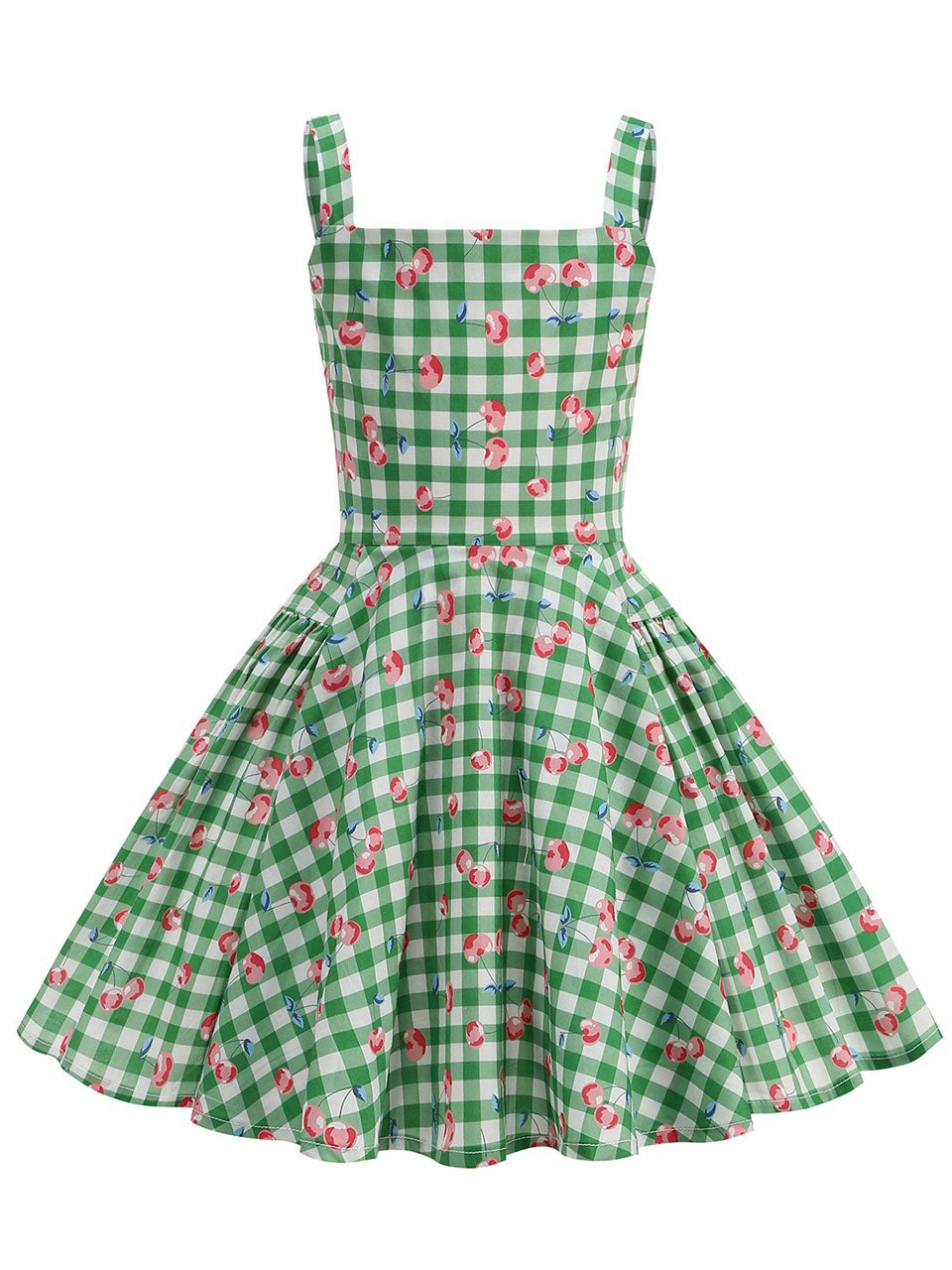 Kids Little Girls' Dress Green Cherry Plaid 1950S Vintage Dress