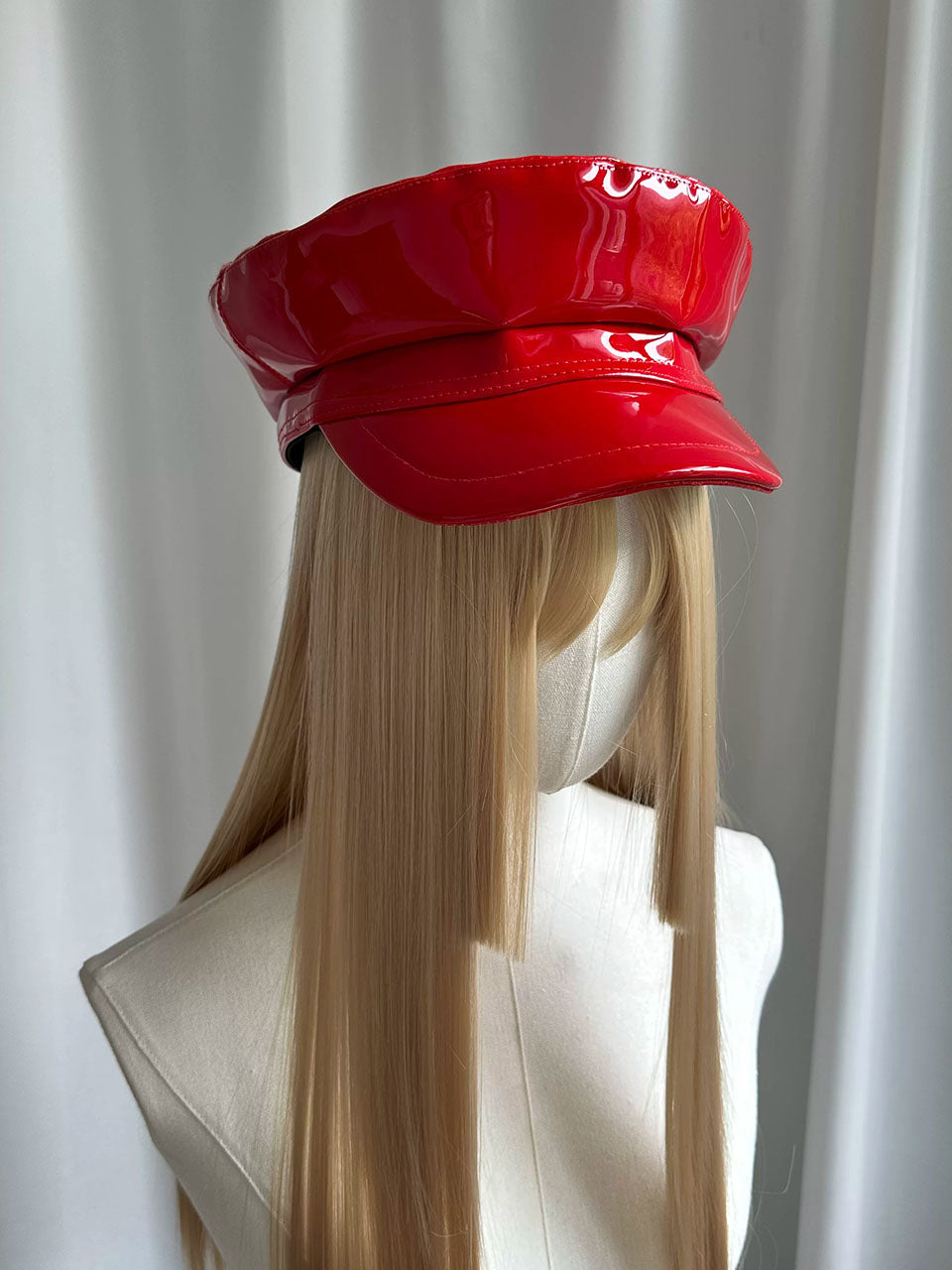 Red Patent Leather Biker Hat