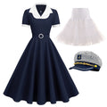 Sweet Navy Sailor Collar Short Sleeve Swing Vintage Dress