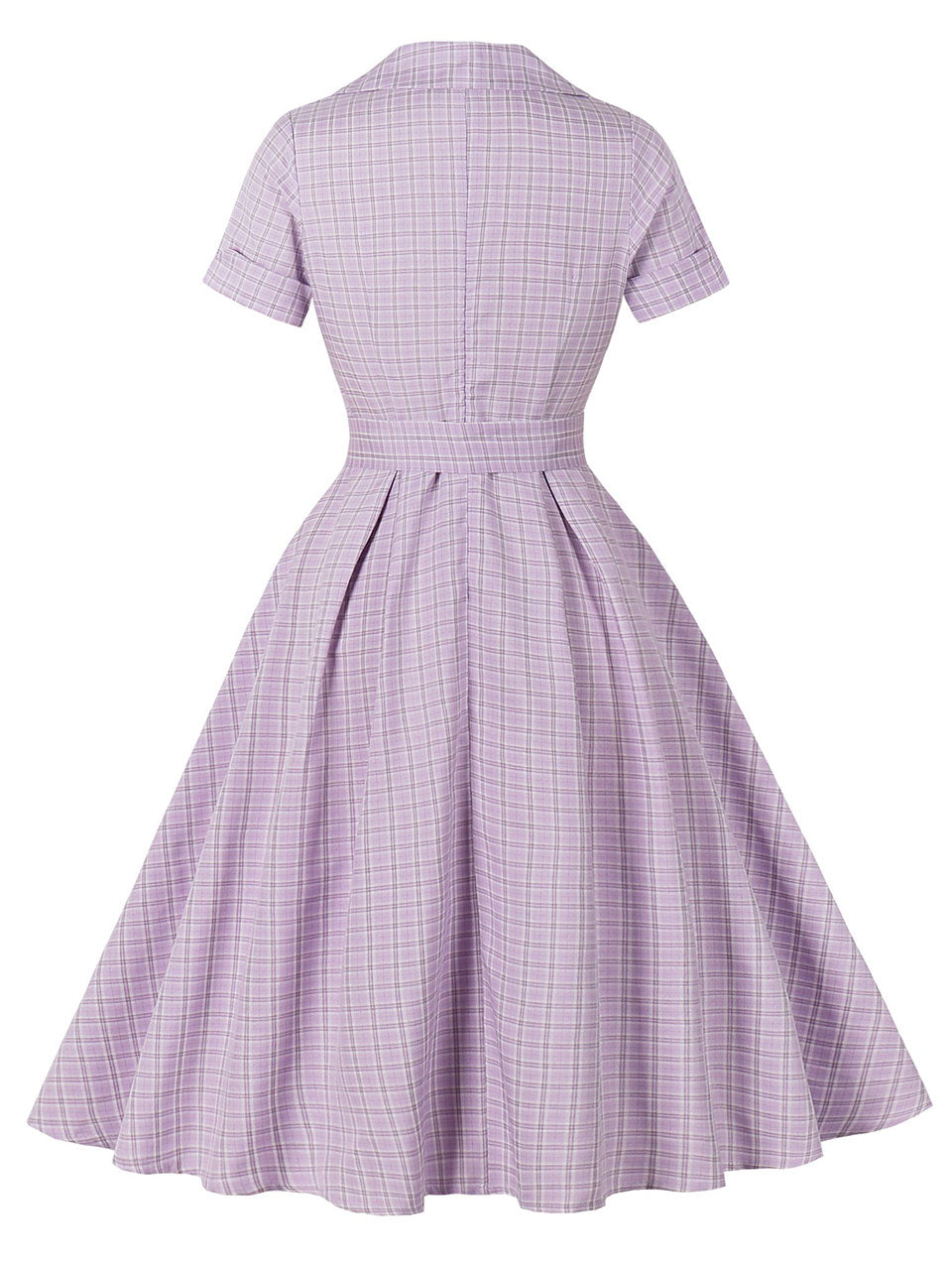 Purple Plaid Square Collar 1950s Swing Dress