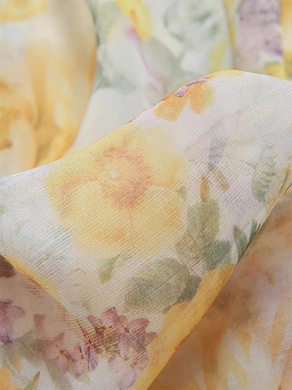 Yellow Floral Print Ruffles 1950S Vintage Dress