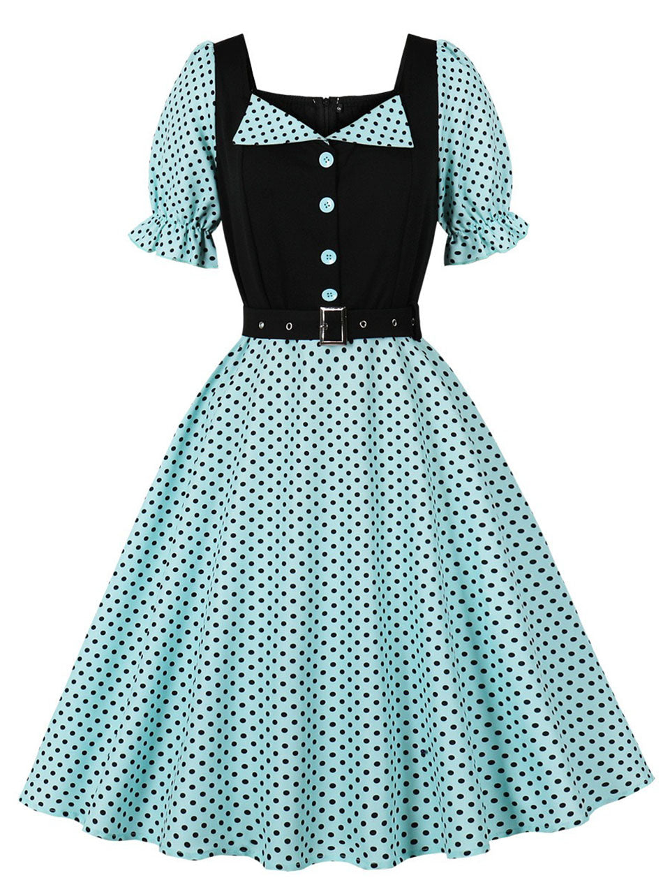 Audrey Hepburn Style Polka Dots 1950s Puff Sleeve Vintage Dress