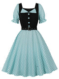 Audrey Hepburn Style Polka Dots 1950s Puff Sleeve Vintage Dress