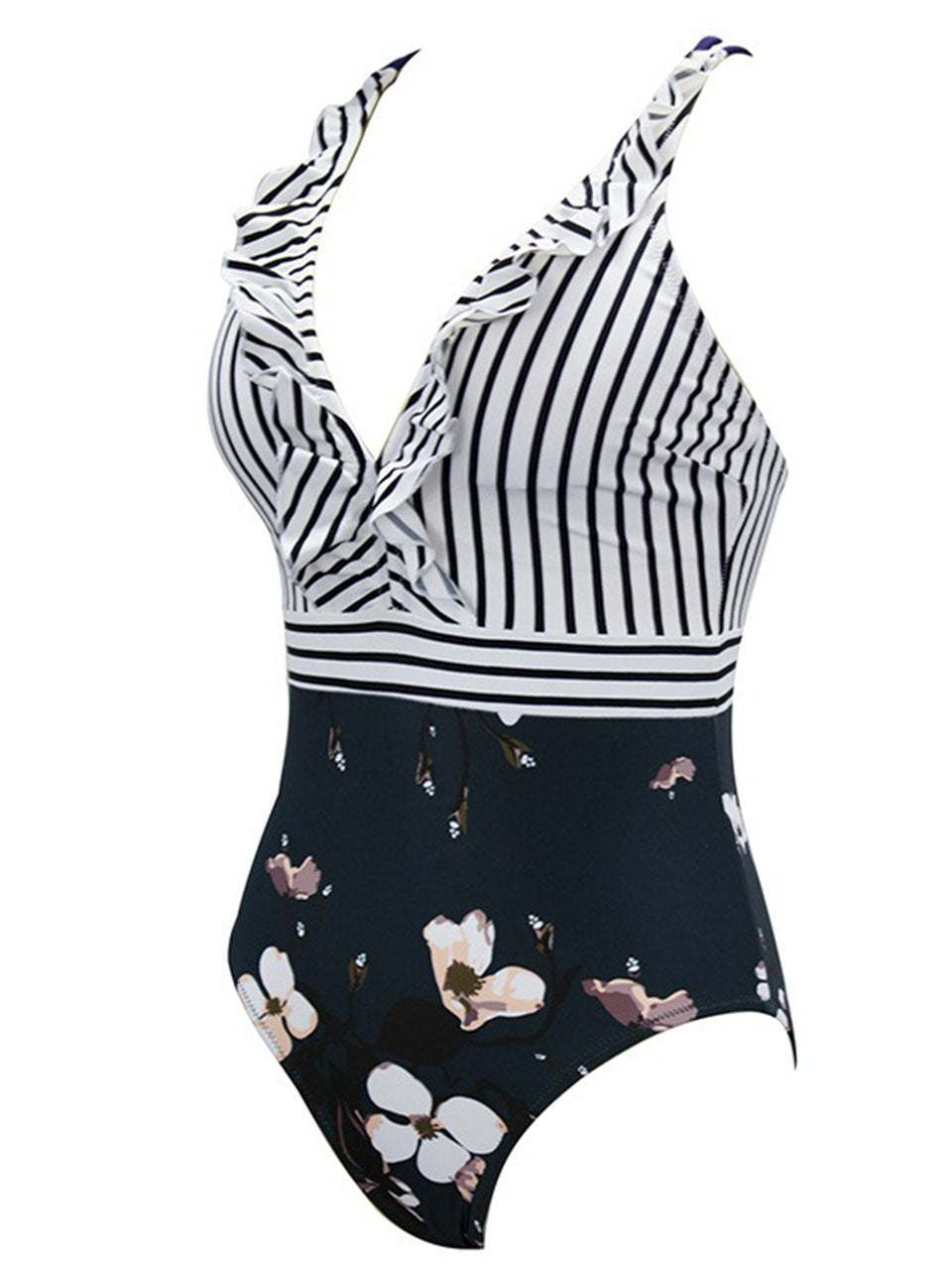 Classic Striped V-Neck One-Piece Swimsuit