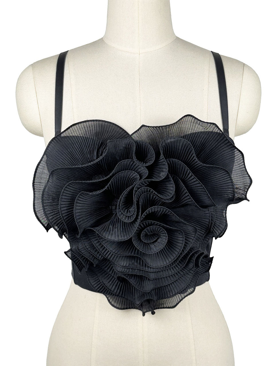 Red Rose Flower Corset Top - Pleated 3D Floral Spaghetti Strap Bustier