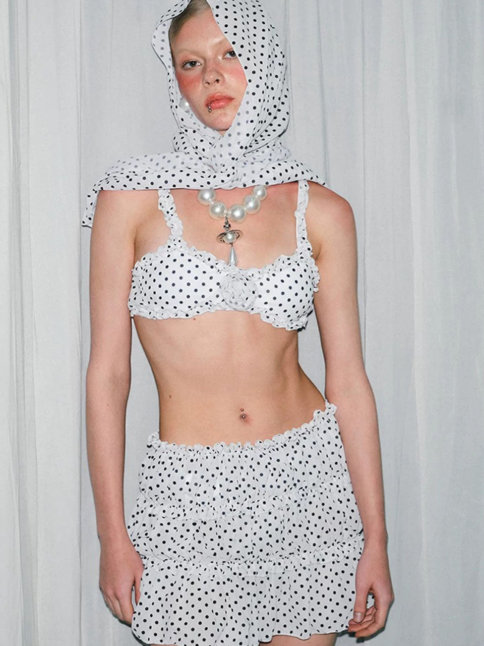 Coquette White Polka Dot Bikini 4 Piece Set