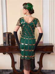 1920s Flapper Dress Gatsby Costume Sequined Fringed Cocktail Party Dress