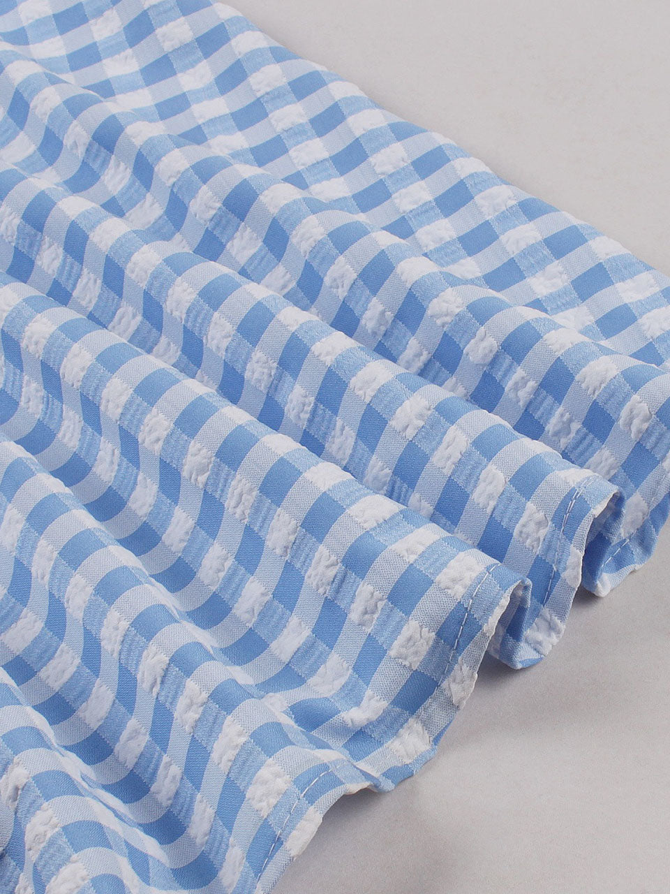 Baby Blue Plaid Square Collar Ruffles 1950s Swing Dress