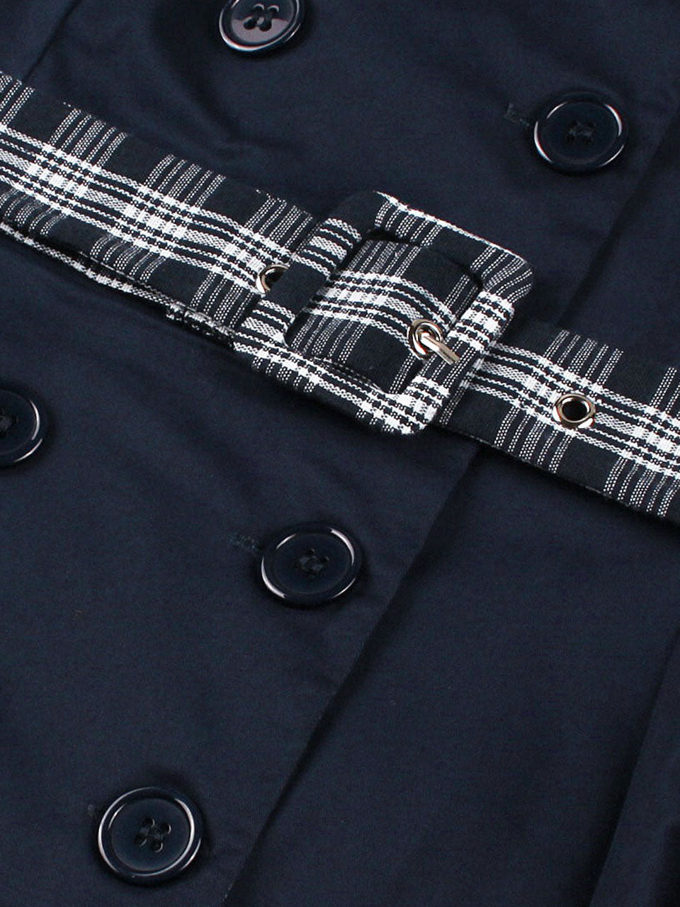 Vintage Double-Breasted Navy Gingham Collar Shirt Dress