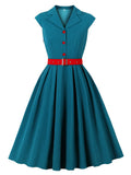 Audrey Hepburn Style Vintage Baby Blue 1950s Cotton Shirt Dress