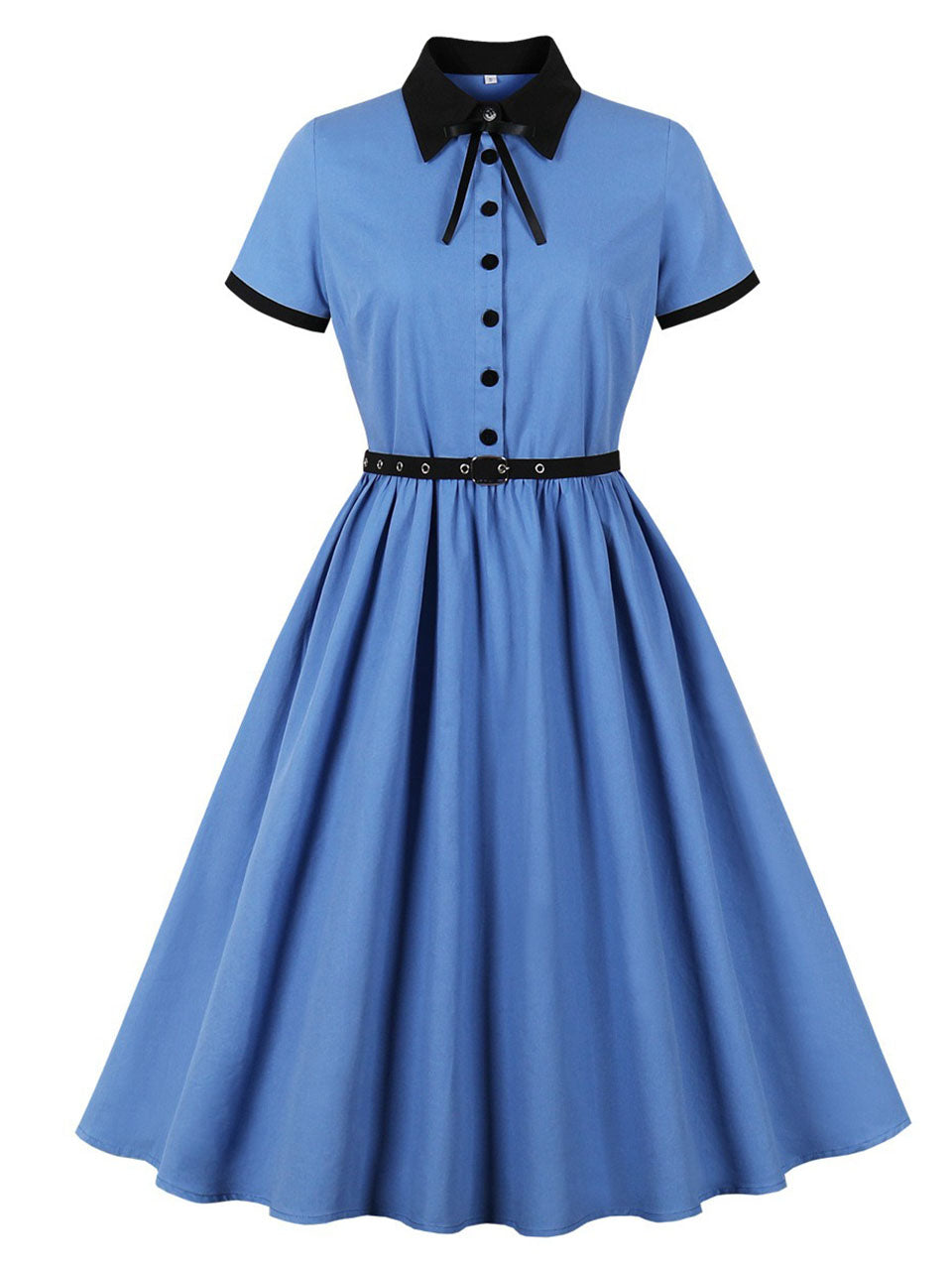 Audrey Hepburn Style Vintage Blue 1950s Cotton Shirt Dress