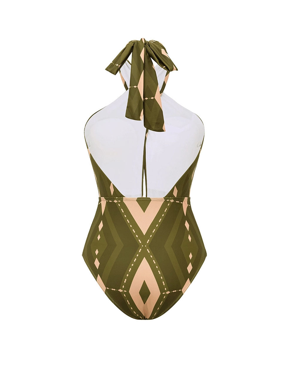 Green Floral Print Halter Neck One-piece Swimsuit