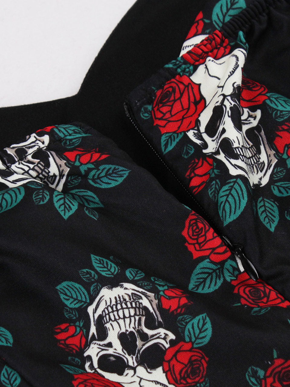 Gothic Black Skull and Rose Print Halter Vintage Halloween Dress
