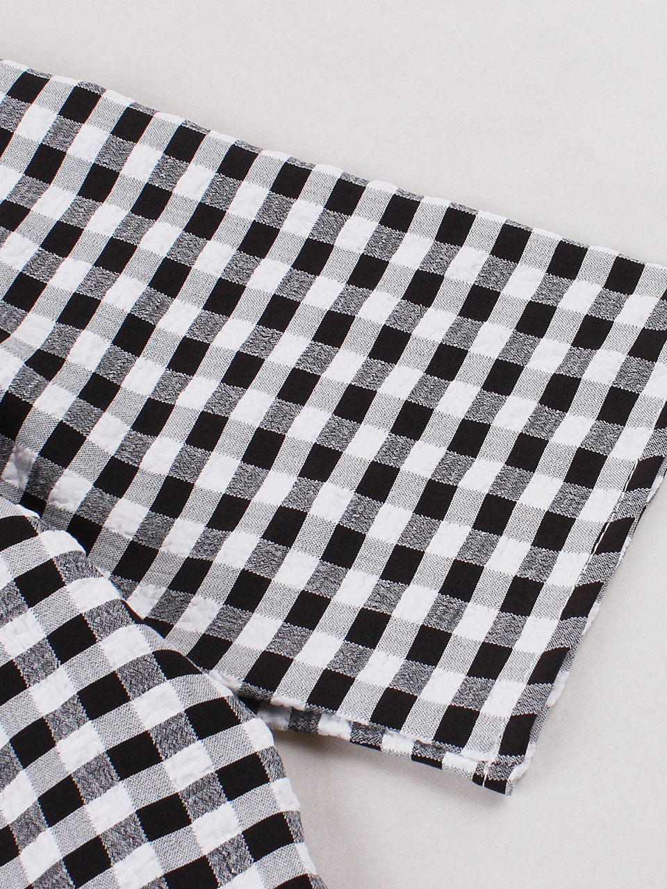 Black White Plaid Bow Neck 1950s Three-Quarter Sleeves Swing Dress