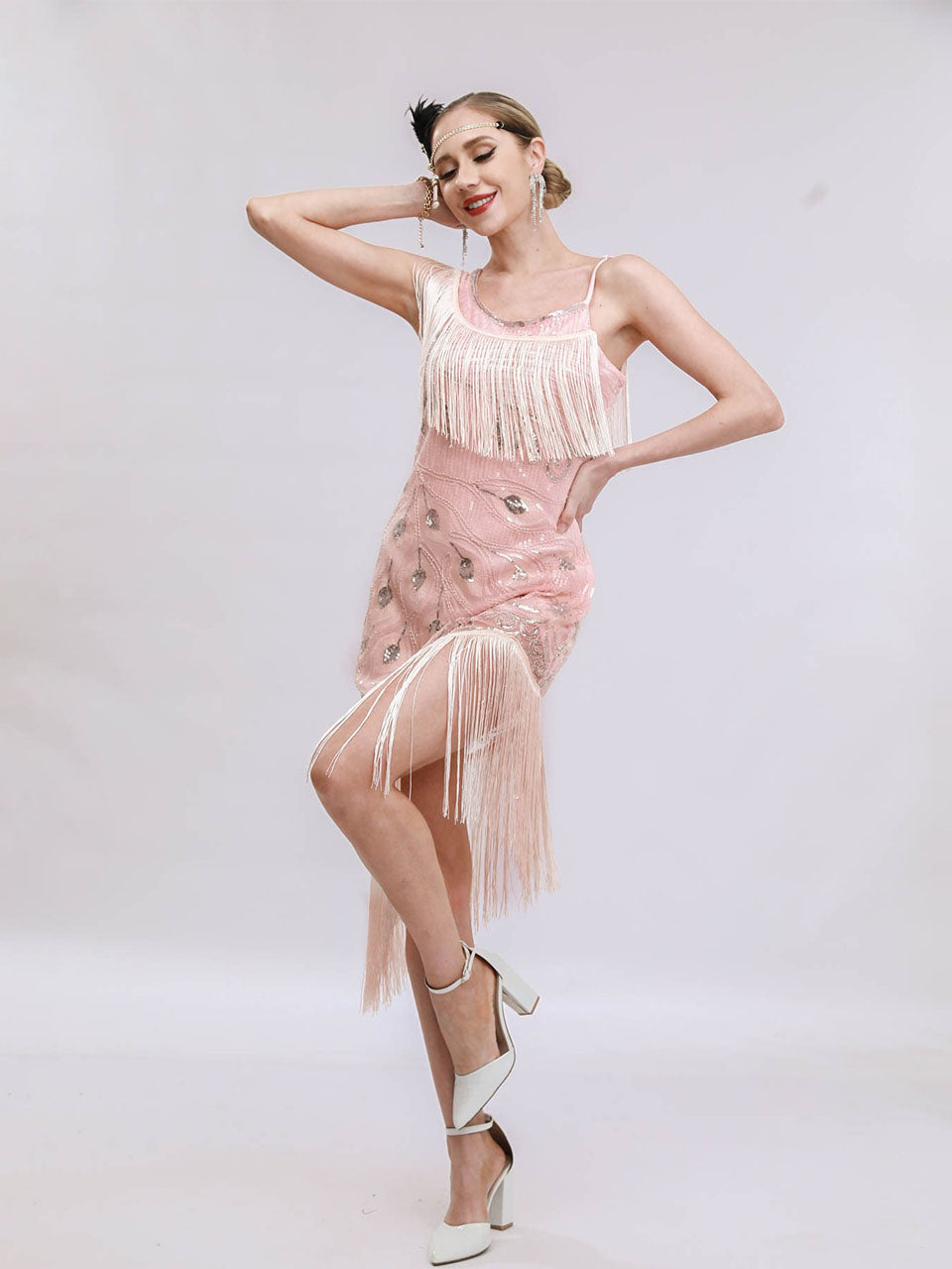 Pink Sweet Gatsby Glitter Fringe 1920s Flapper Dress