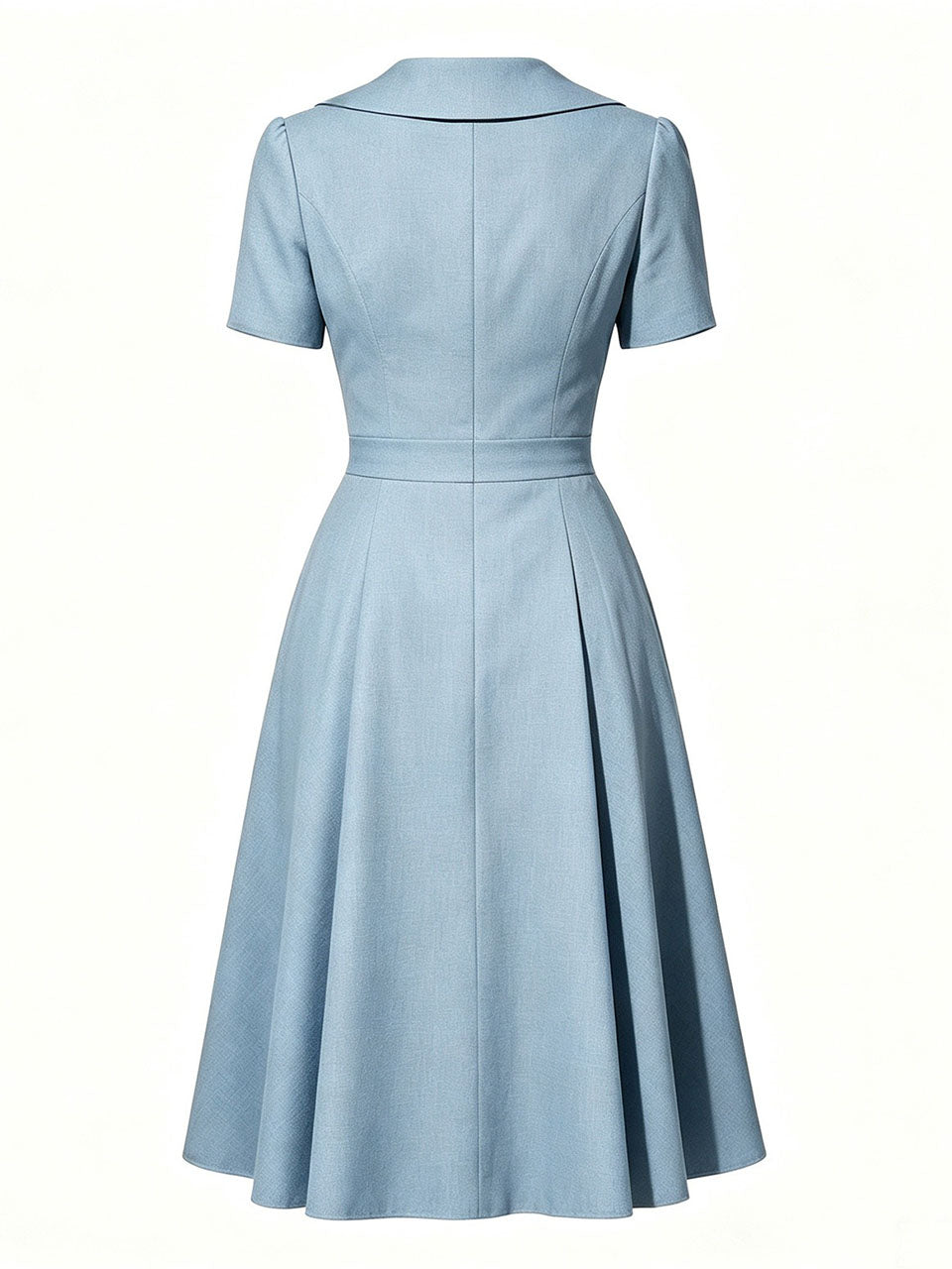1950s Light Blue Lapel Neck Button Front Swing Dress