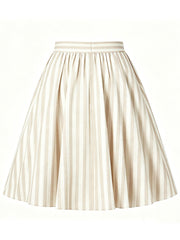 1950S Pink Vertical Stripe  High Waist Pleated Swing Vintage Skirt