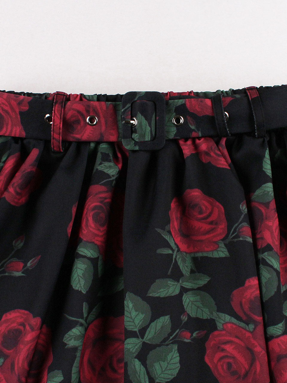 1950S Rose Print High Waist Swing Vintage Skirt