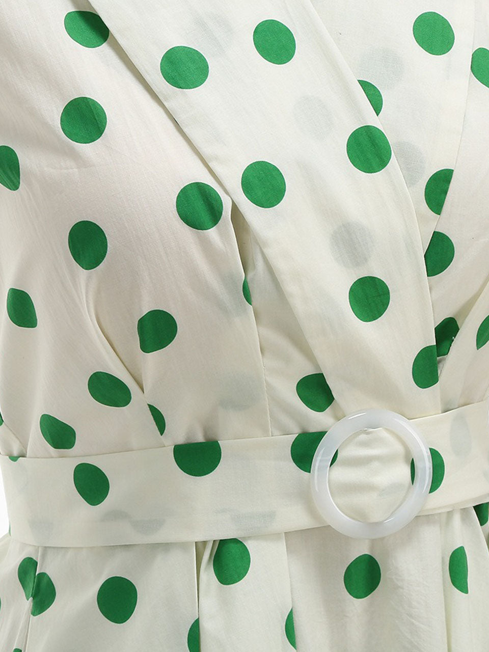 1950s Vintage Audrey Hepburn Style Green Polka Dots Swing Dress
