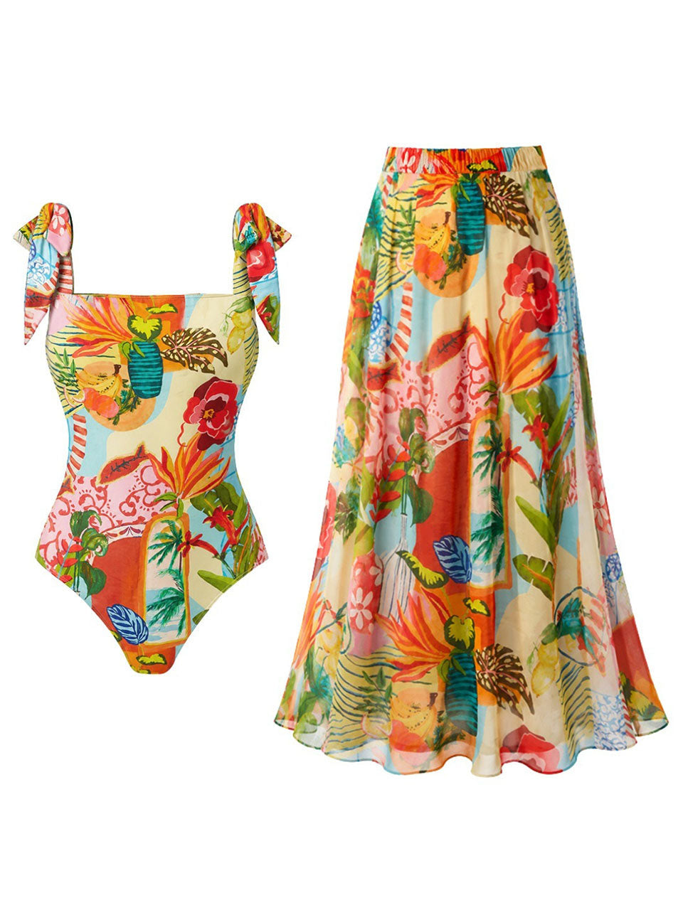 Colorful Tropical Floral One-Piece Swimwear