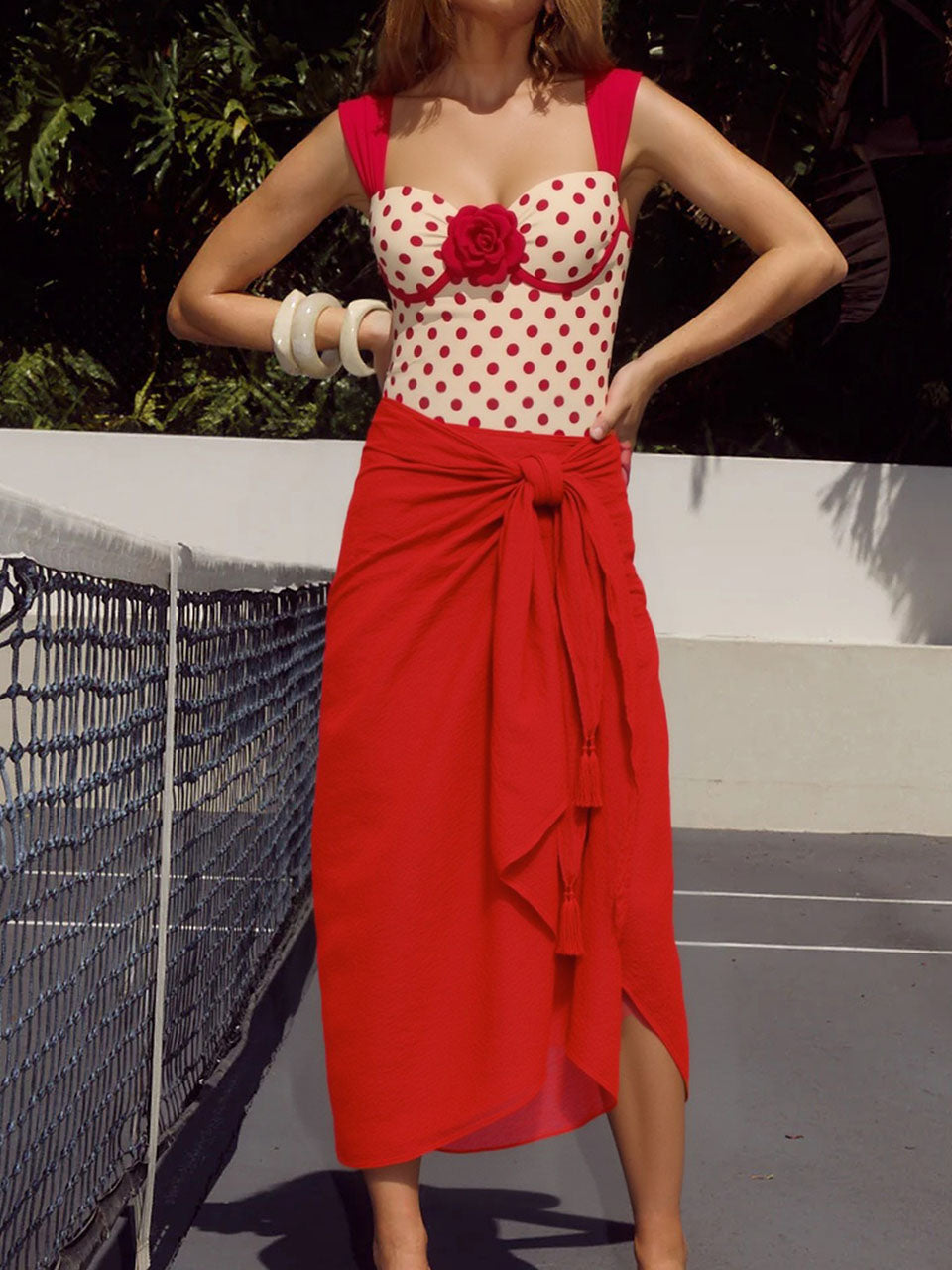 Vintage 1950s Red Polka Dot One Piece Swimsuit