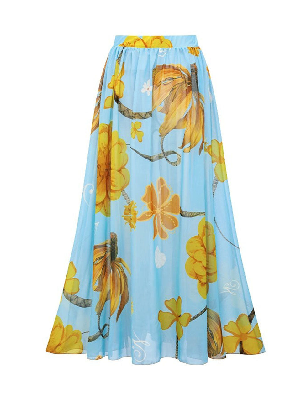Light Blue Floral Print One-Shoulder One Piece