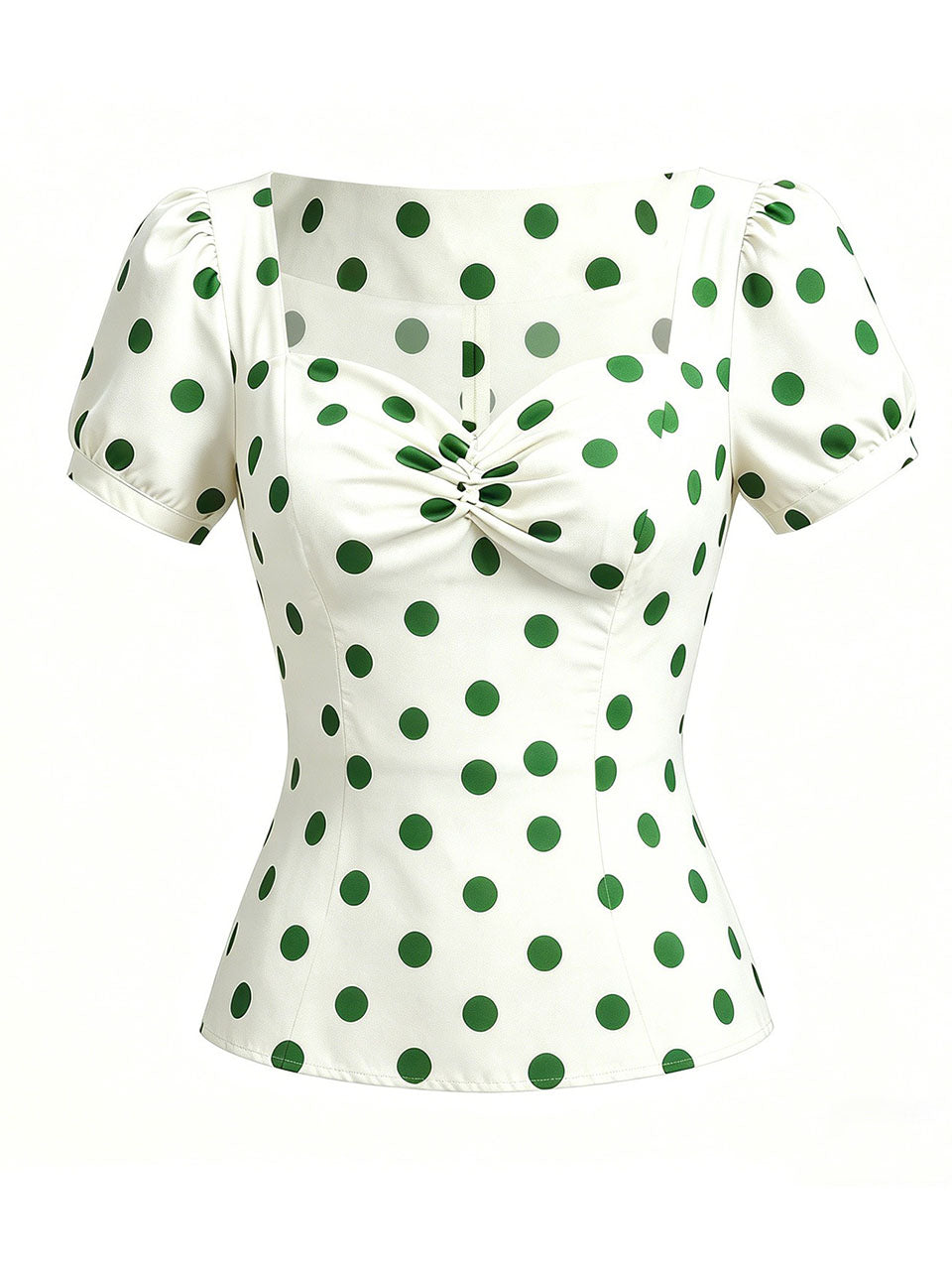 1950s Vintage  Sweetheart Neck Retro White and Red Puff Sleeve Blouse Rockabilly Shirt
