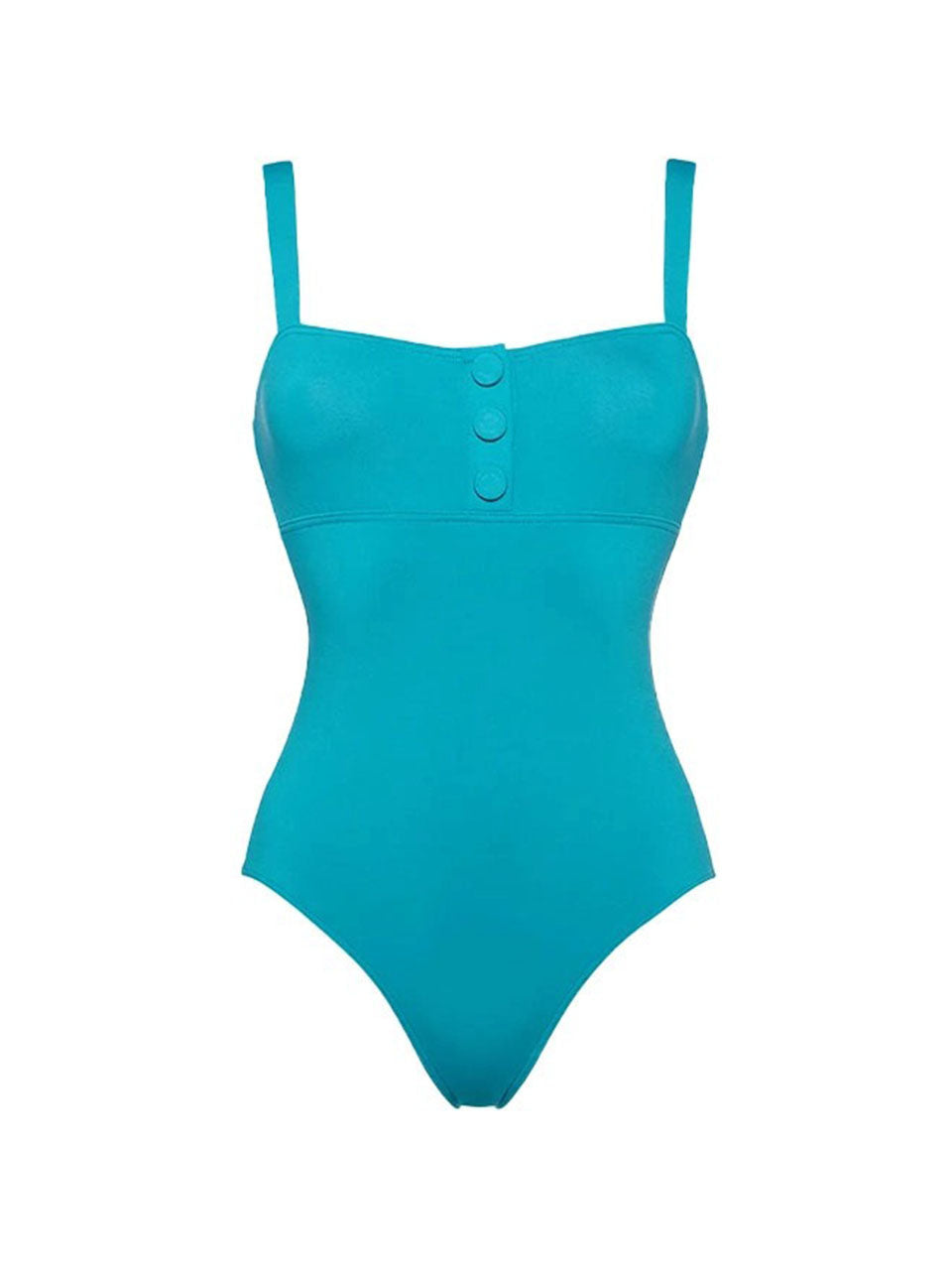 2PS Turquoise Blue Button-Front One-Piece Swimsuit & Pocket Mini Skirt Cover-Up Set