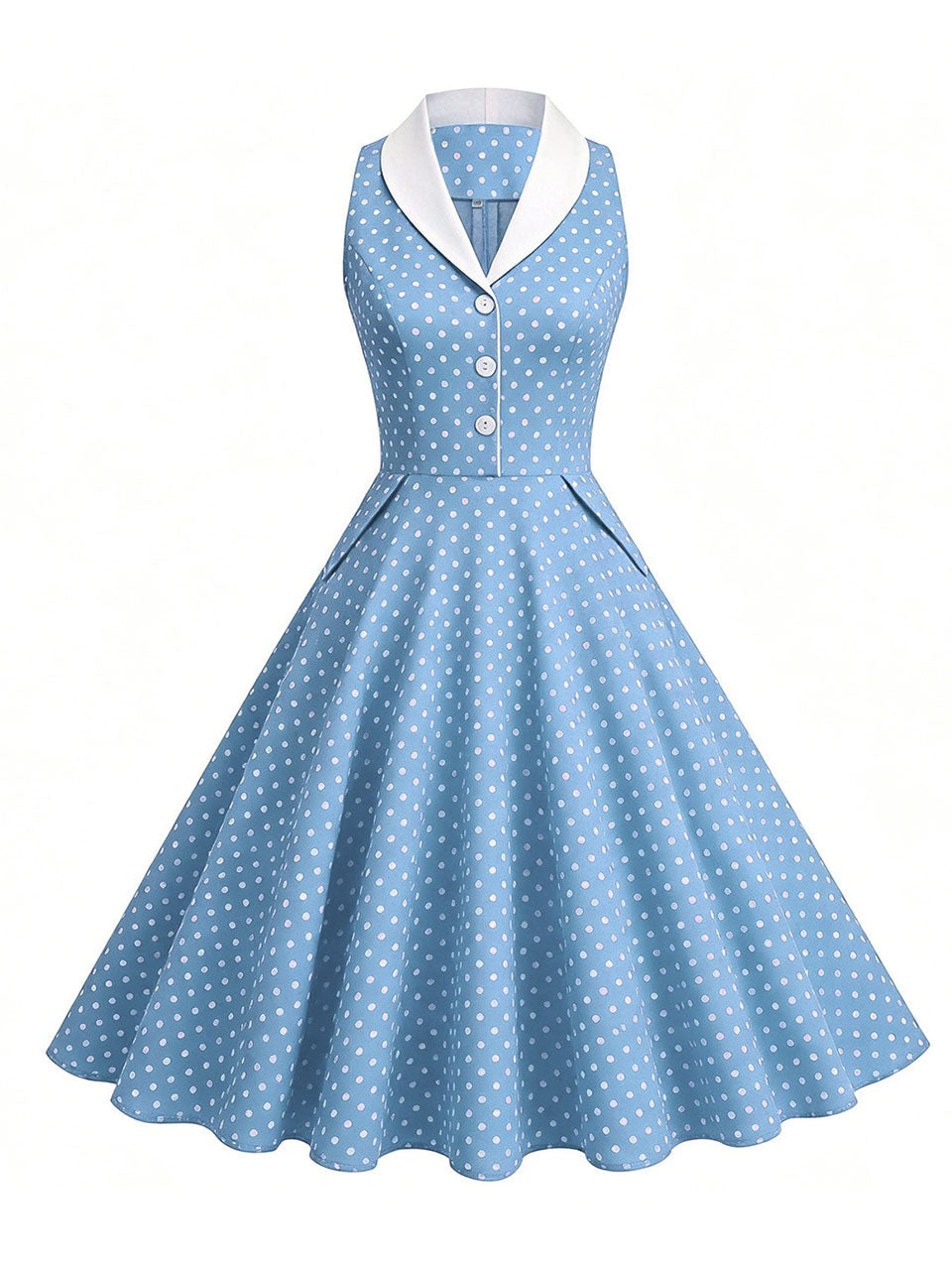 1950s Vintage Polka Dots Sleeveless Retro Swing Dress