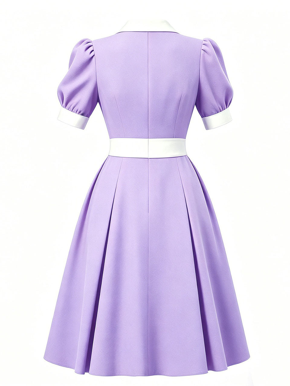 1950s Lake Blue Notch Lapel Collar Vintage Puff Sleeve Retro Swing Dress