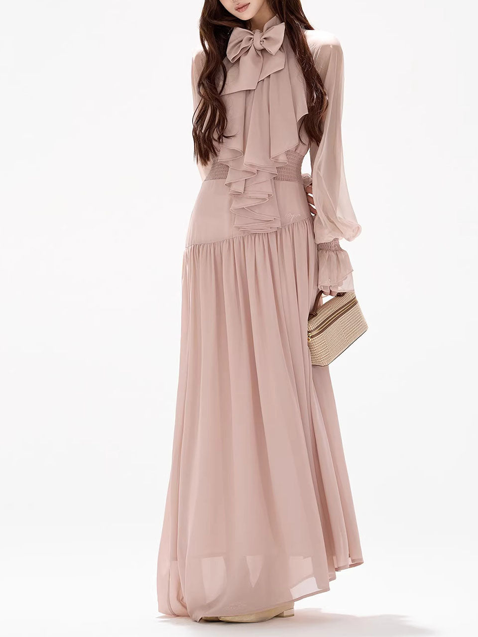 Pink Flowy Chiffon Maxi Dress
