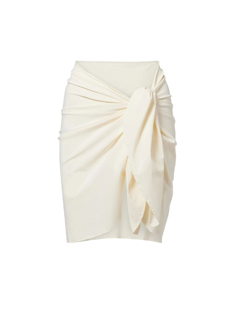 White One-Shoulder Scallop Cutout Swimsuit Tie-Front Sarong Skirt Set