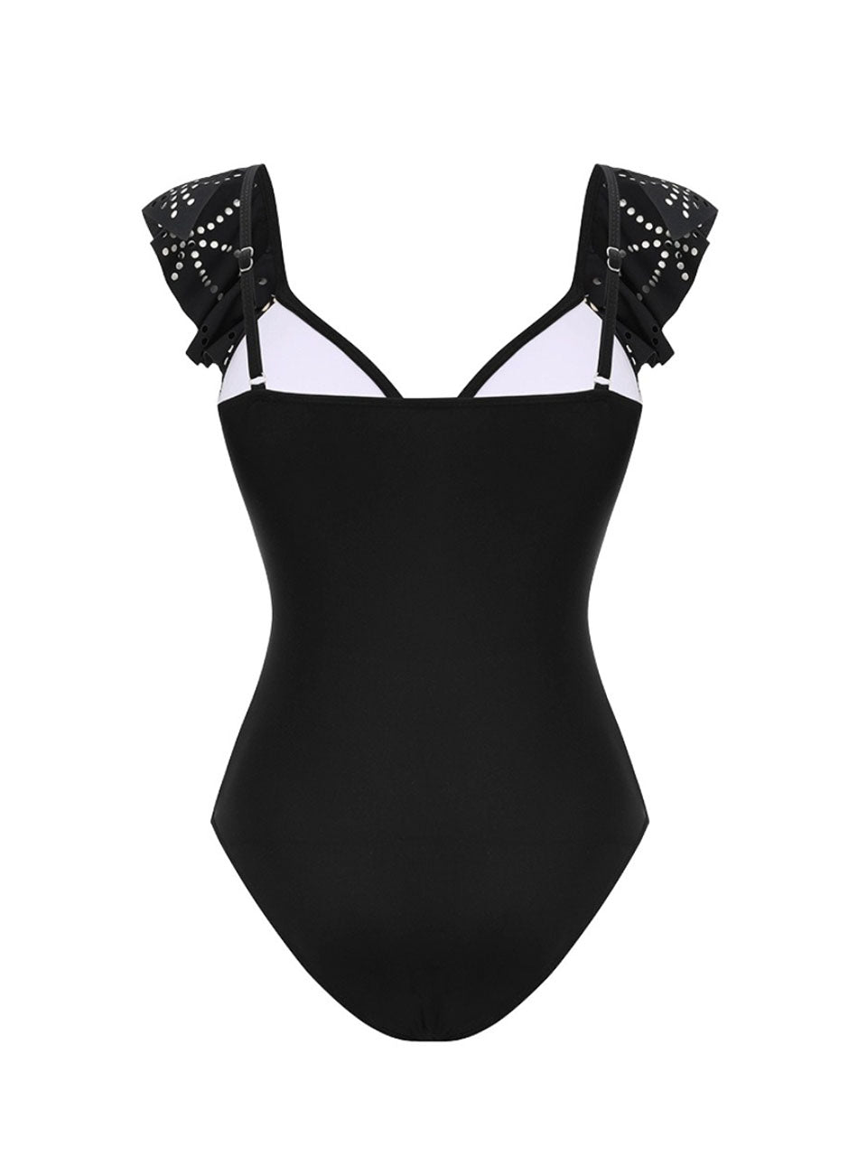 Black Eyelet Ruffle One Piece Swimsuit