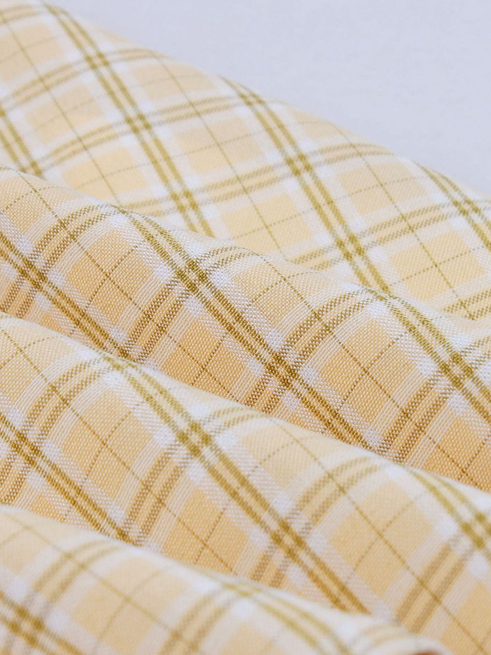 1950s Yellow Plaid Lapel Collar Short Sleeve Swing Dress