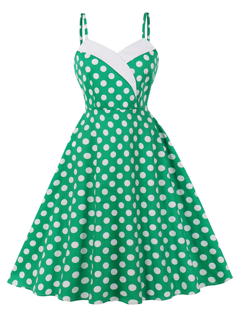 1950s Yellow Polka Dot  Lapel Strap Midi Dress