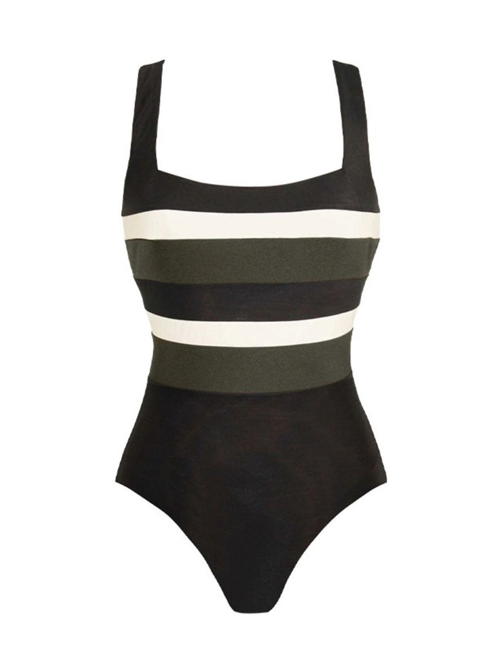 Striped Square-Neck Swimsuit & Tie-Front Sarong Skirt Set
