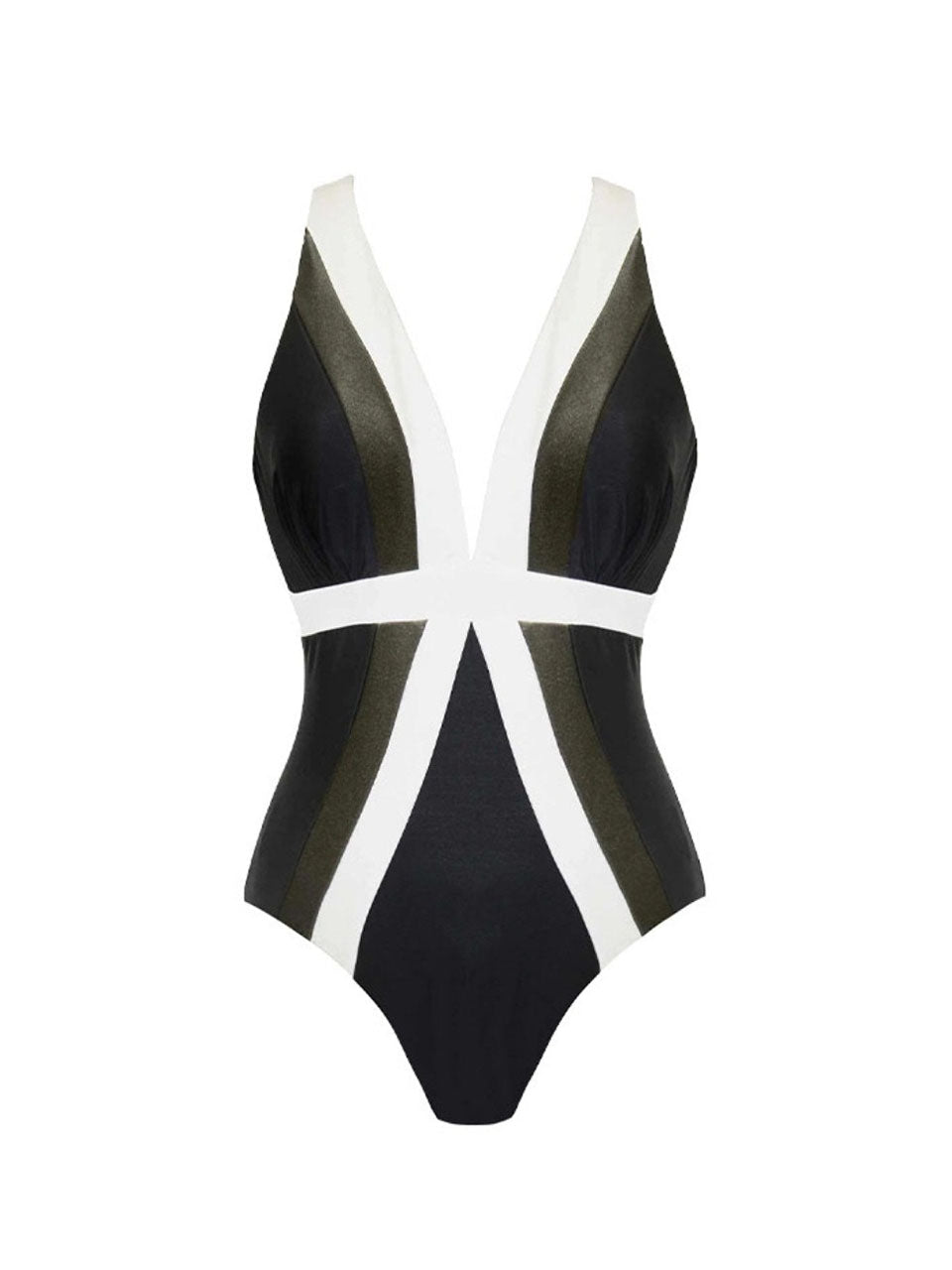 Black Color Block One-Piece Swimsuit